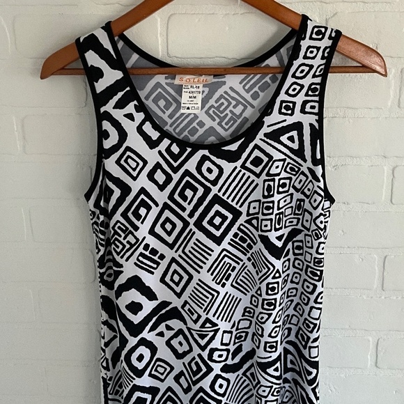 Vintage Y2K Maxi dress Slinky Soleil White black Native fun print sleeveless M - Picture 6 of 8